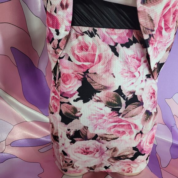 Pink Rose Mini Dress Size Small Japan Floral Bodycon Peplum Gyaru Gal Style Y2K - Picture 7 of 10